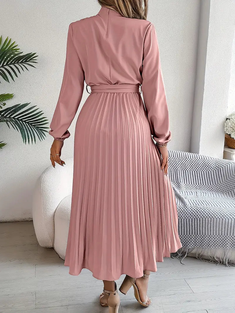 Rae | Women's Chic Pleated Midi Dress with Belted Waist