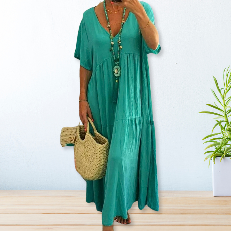 Eleni | Cotton Linen Maxi Summer Dress