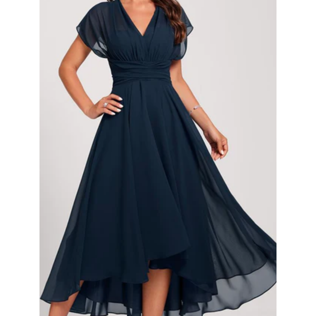 Elspeth | Women's V-Neck Flared Formal Midi Dress