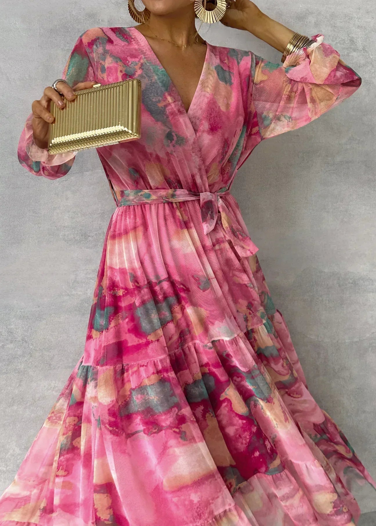 Romilly | Women's Wrap Maxi Dress with Floral Print and Long Sleeves