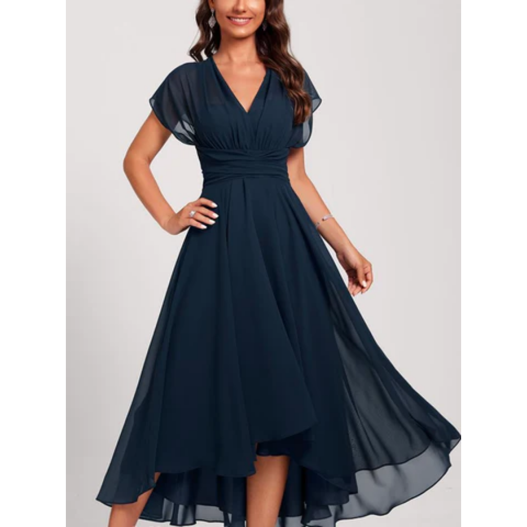 Elspeth | Women's V-Neck Flared Formal Midi Dress