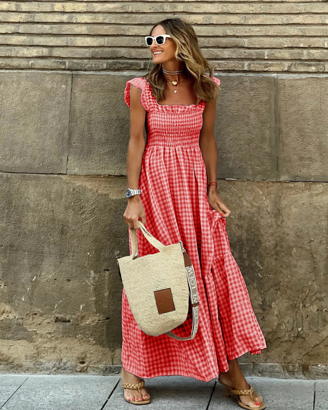 Eleni | Women's Smocked Maxi Dress with Ruffle Sleeves