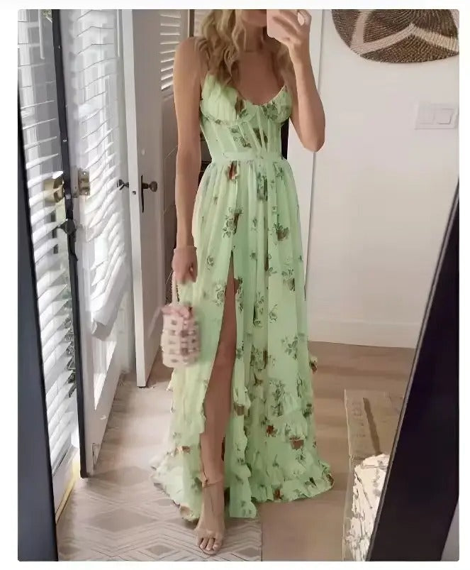 Reina | Elegant Floral Slit Maxi Dress