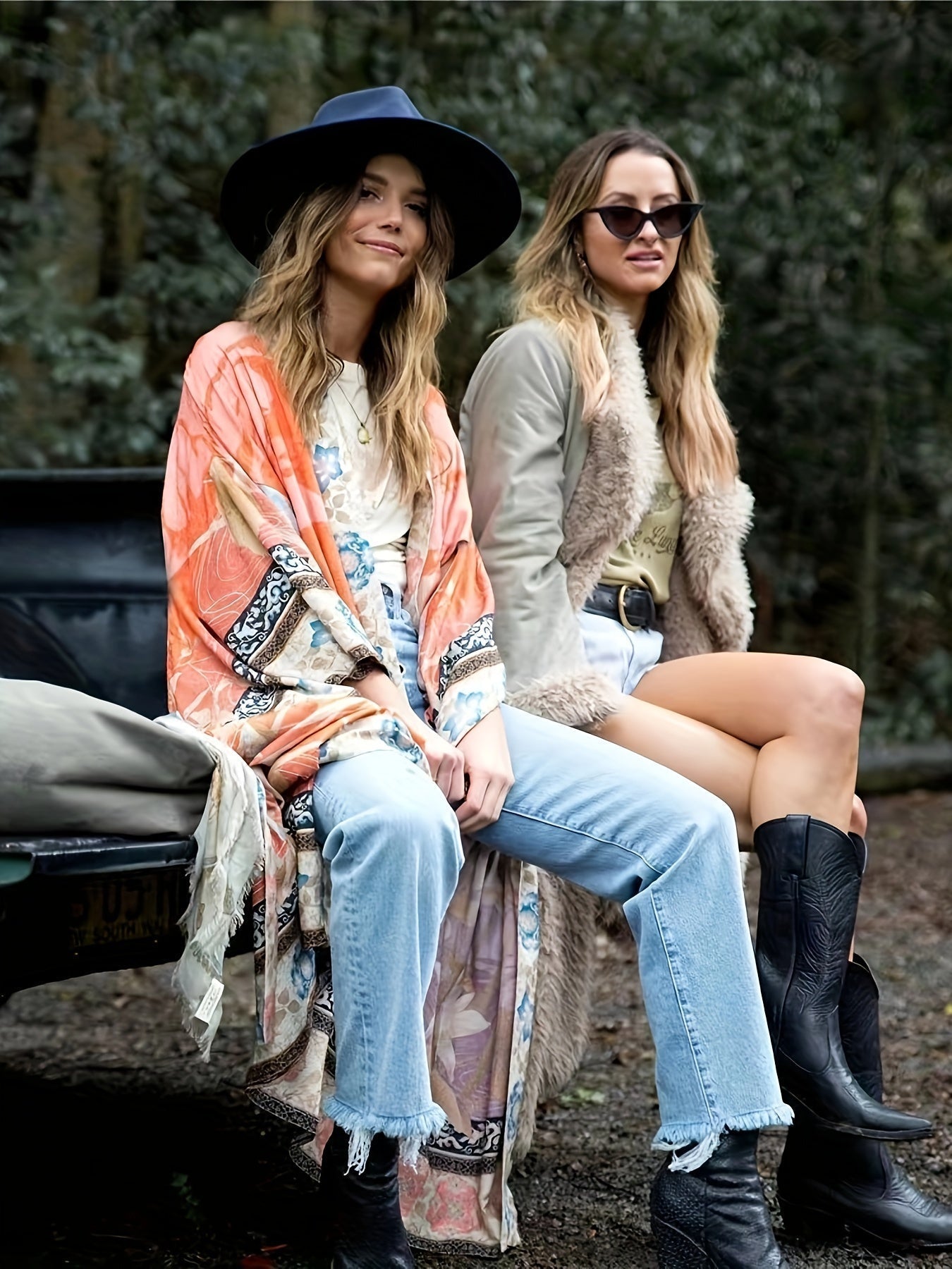 Clover | Women's Long Kimono Dress with Floral Print