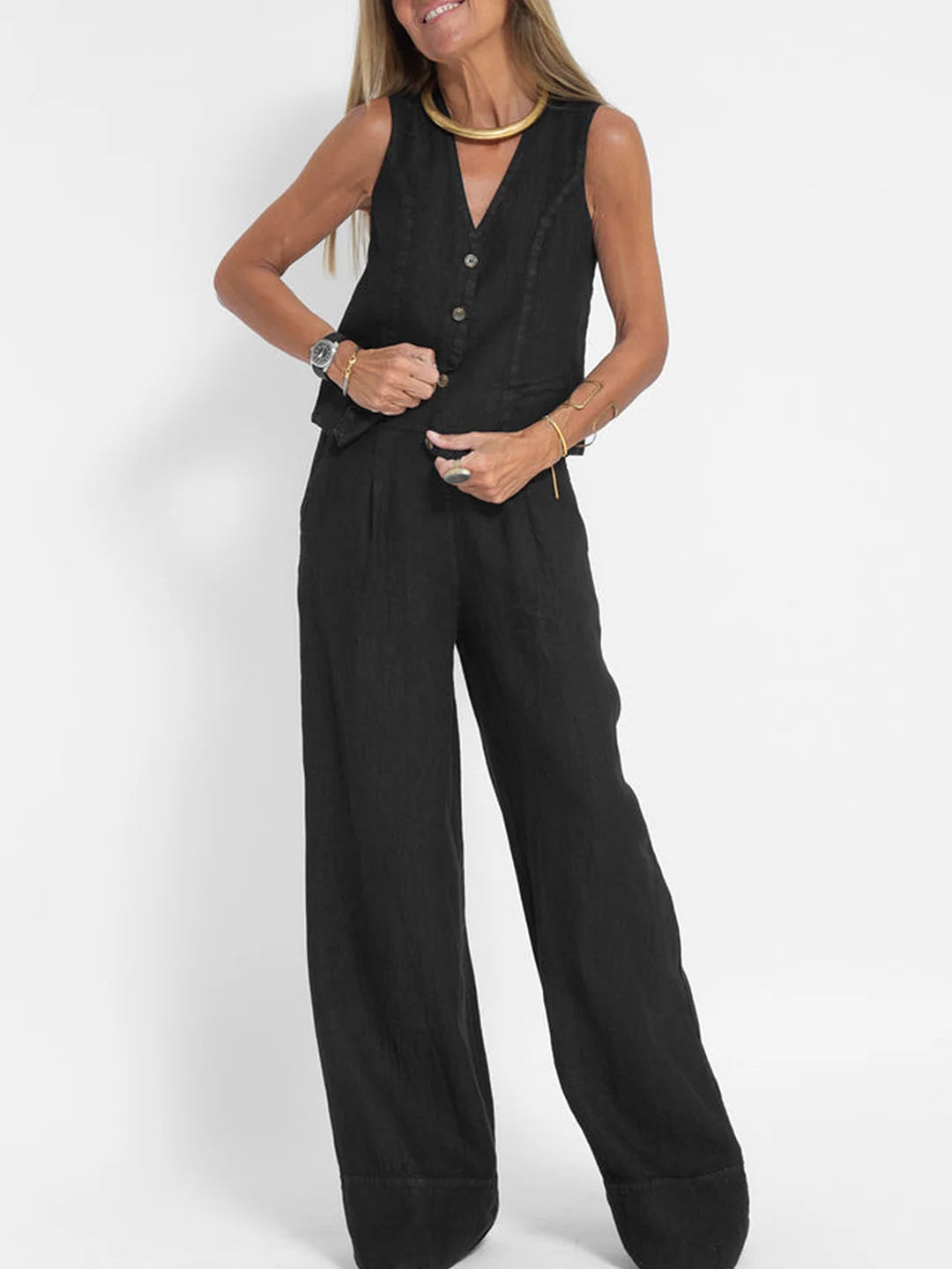 Eleanor | Sleeveless Linen Set