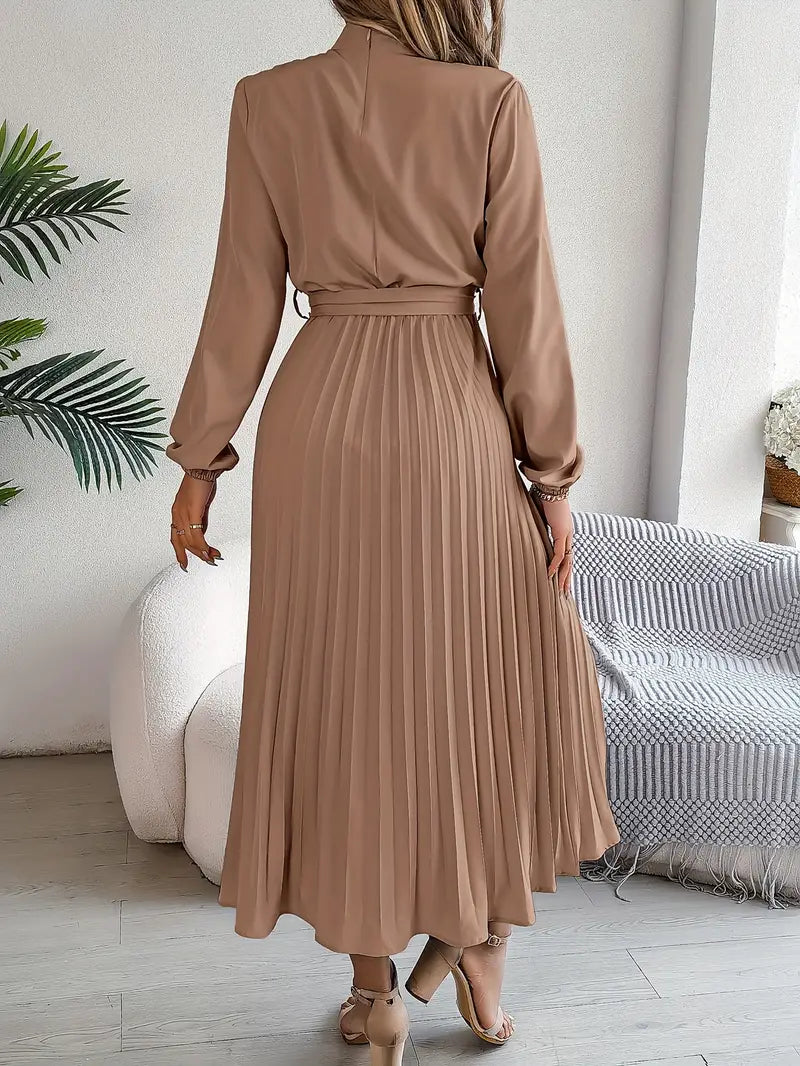 Rae | Women's Chic Pleated Midi Dress with Belted Waist