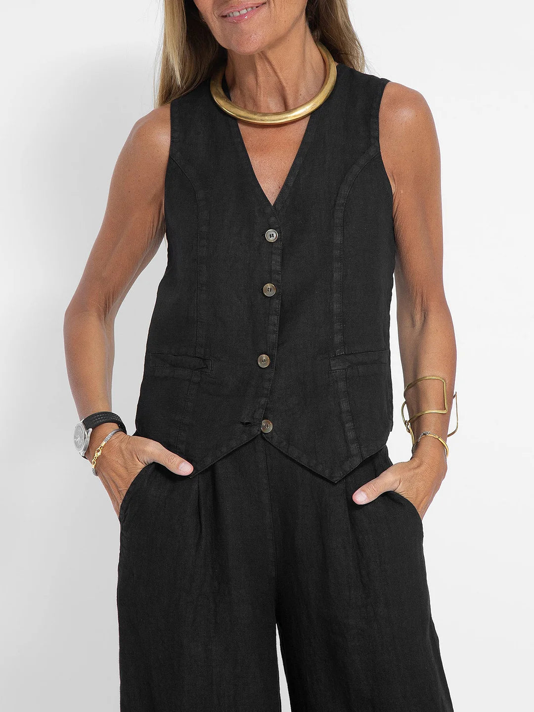 Eleanor | Sleeveless Linen Set