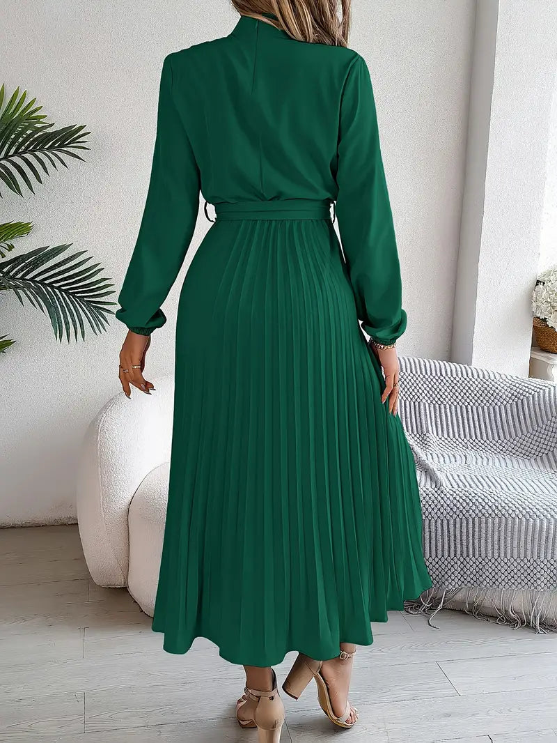 Rae | Women's Chic Pleated Midi Dress with Belted Waist