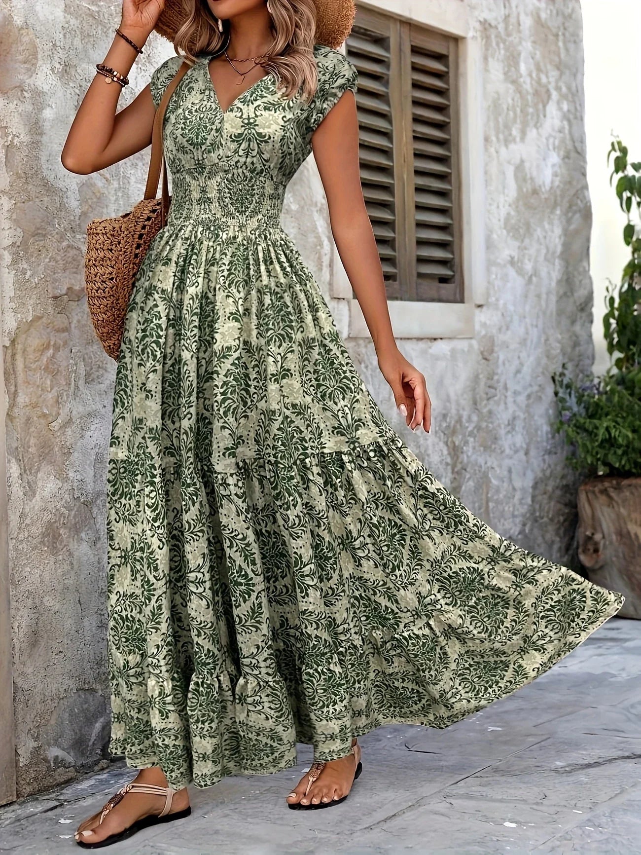 Kaia | V-Neck Maxi Dress with Ruffle Hem