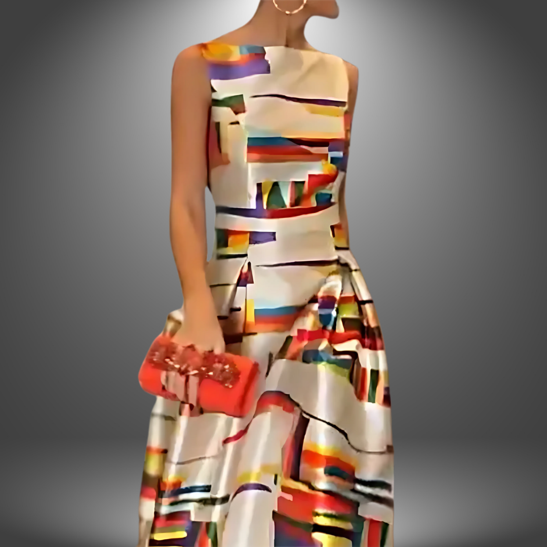 Evangeline | Striking Geometric Print Maxi Dress