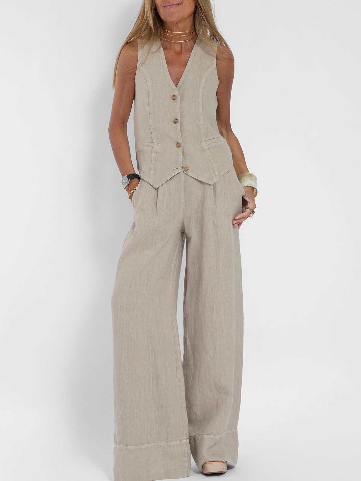 Eleanor | Sleeveless Linen Set