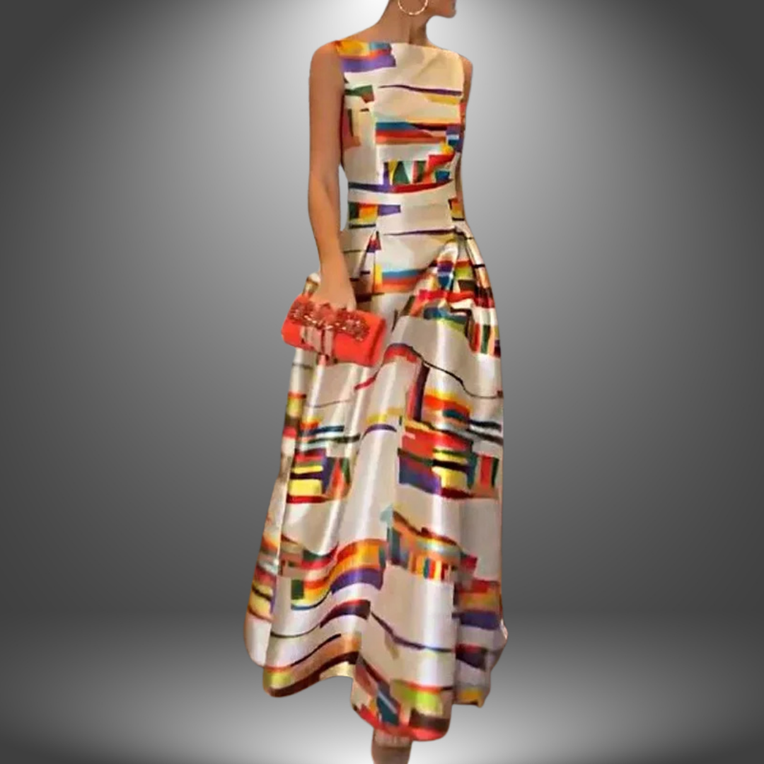 Evangeline | Striking Geometric Print Maxi Dress