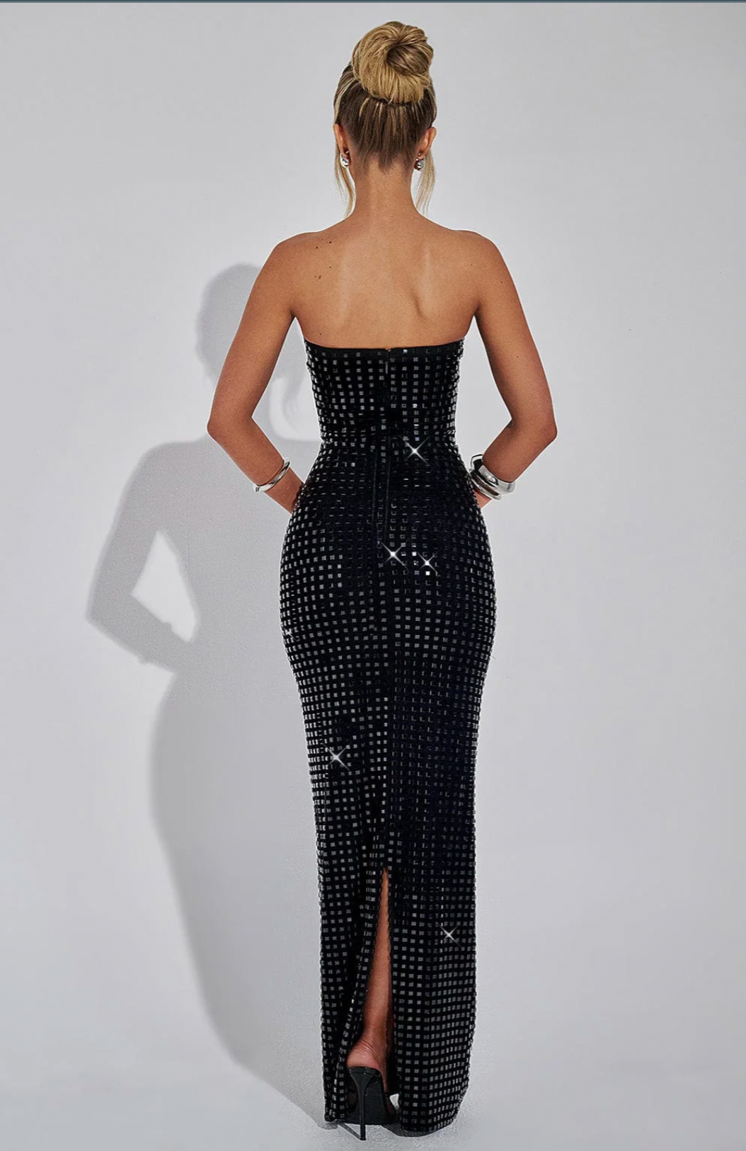Lilou | Women's Strapless Rhinestone Body-Hugging Glam Maxi Dress