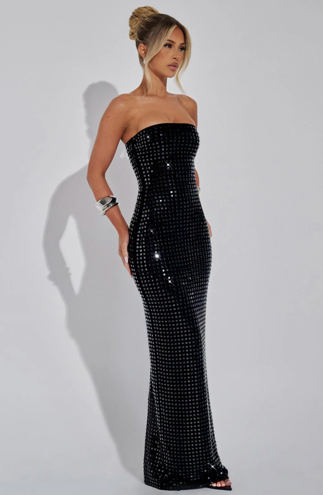 Lilou | Women's Strapless Rhinestone Body-Hugging Glam Maxi Dress
