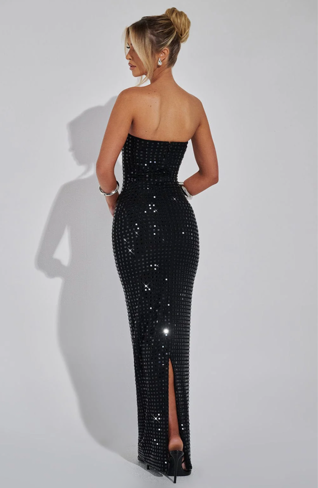 Lilou | Women's Strapless Rhinestone Body-Hugging Glam Maxi Dress