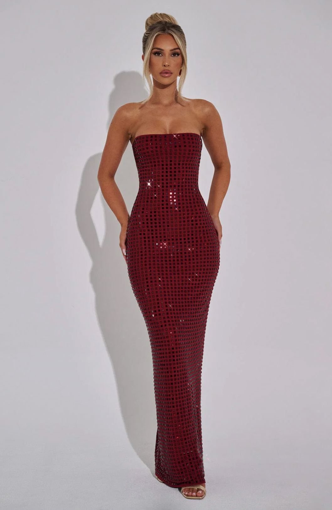 Lilou | Women's Strapless Rhinestone Body-Hugging Glam Maxi Dress