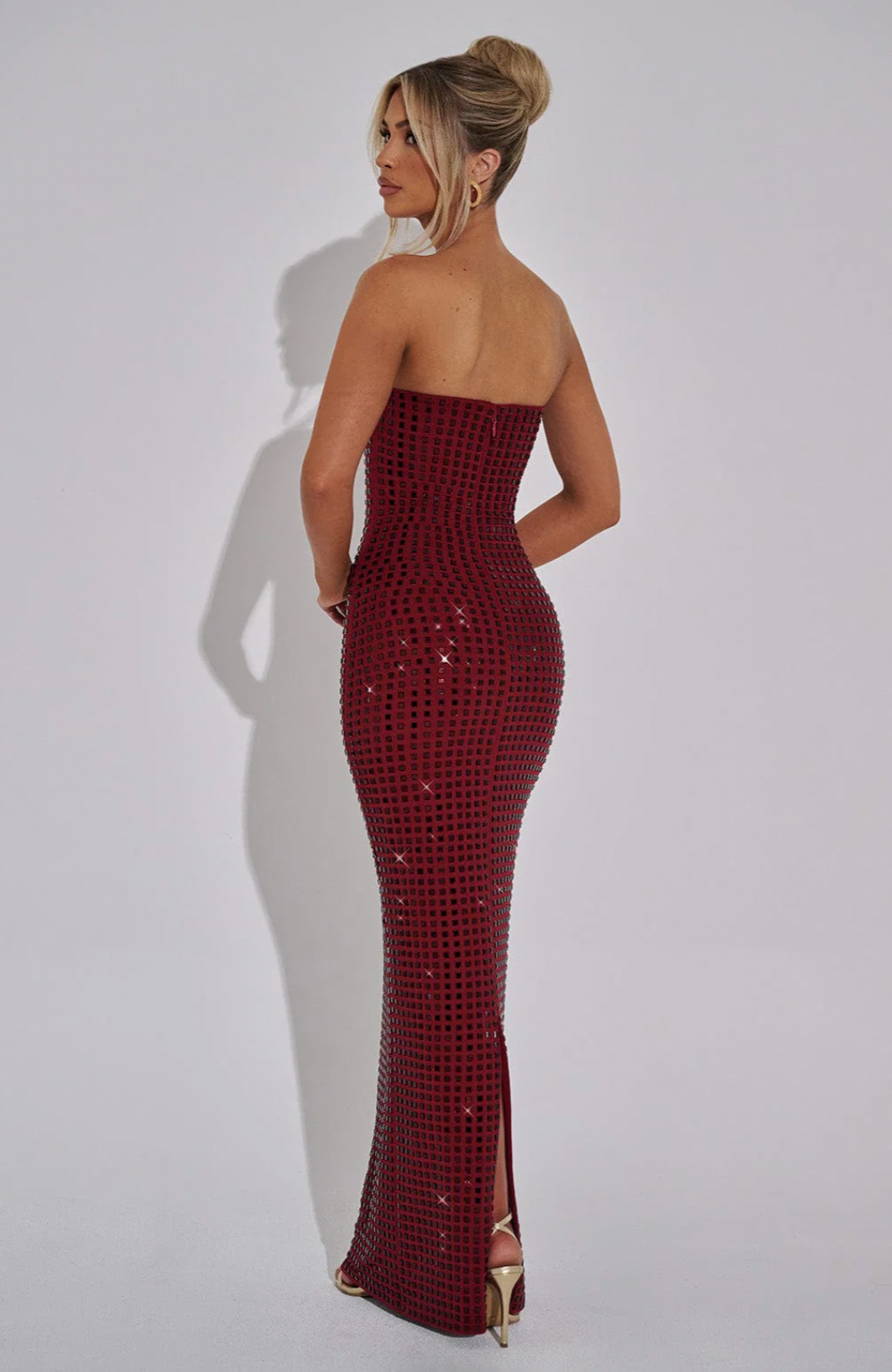 Lilou | Women's Strapless Rhinestone Body-Hugging Glam Maxi Dress
