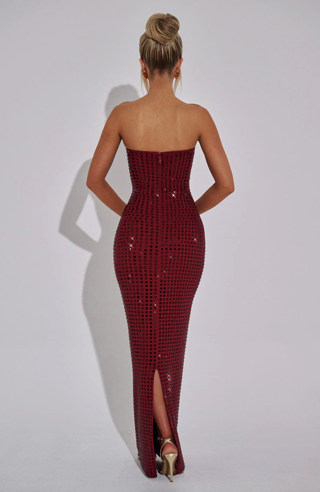 Lilou | Women's Strapless Rhinestone Body-Hugging Glam Maxi Dress