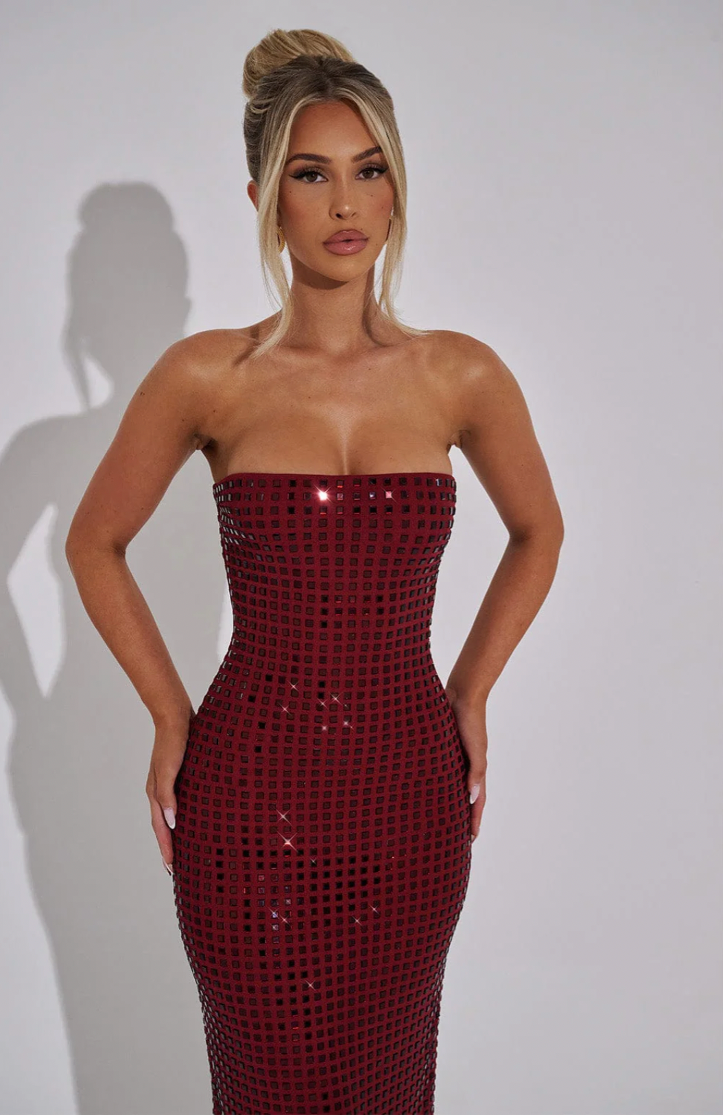 Lilou | Women's Strapless Rhinestone Body-Hugging Glam Maxi Dress