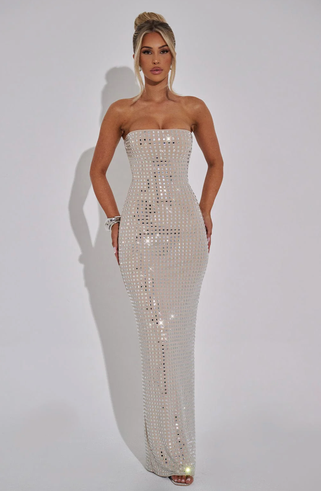 Lilou | Women's Strapless Rhinestone Body-Hugging Glam Maxi Dress