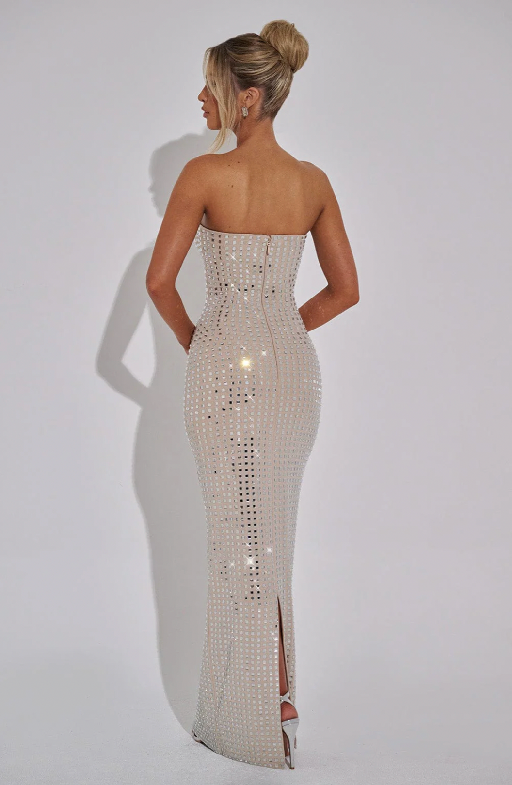 Lilou | Women's Strapless Rhinestone Body-Hugging Glam Maxi Dress