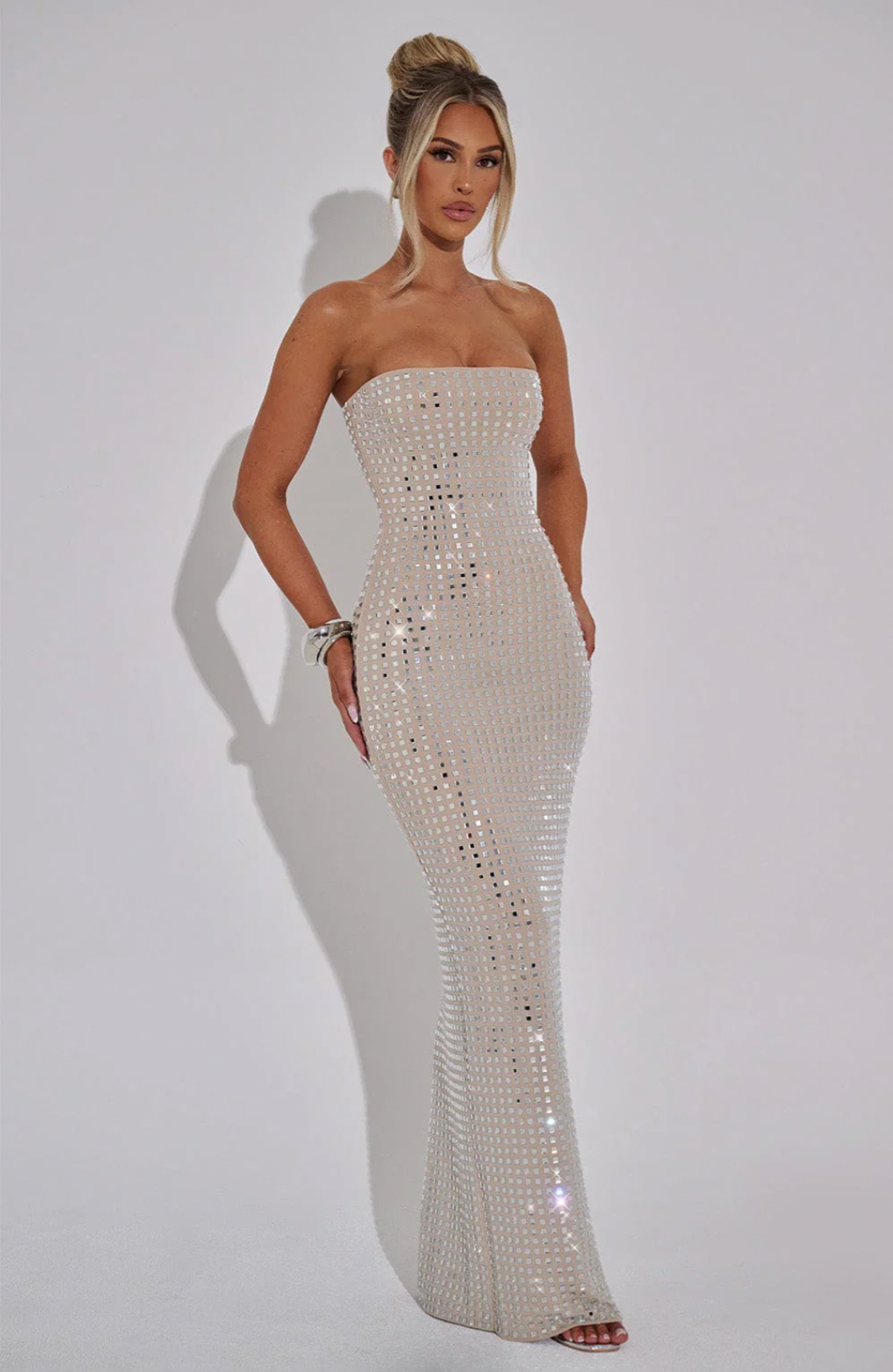 Lilou | Women's Strapless Rhinestone Body-Hugging Glam Maxi Dress
