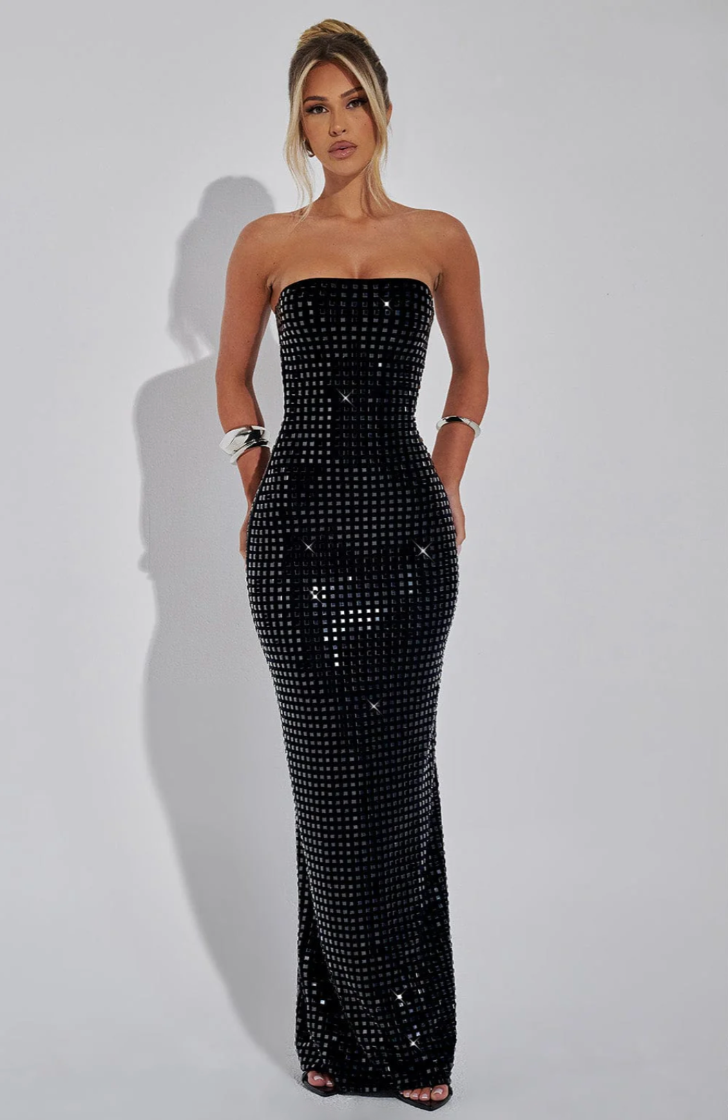 Lilou | Women's Strapless Rhinestone Body-Hugging Glam Maxi Dress