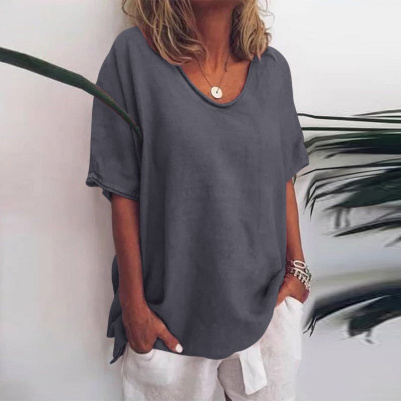 Peony | Classic Loose-Fit Short Sleeve Blouse for Women