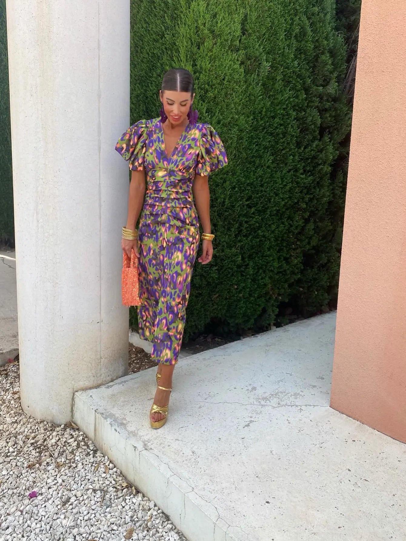 Lucia | Women's Satin Dress With Puff Sleeves