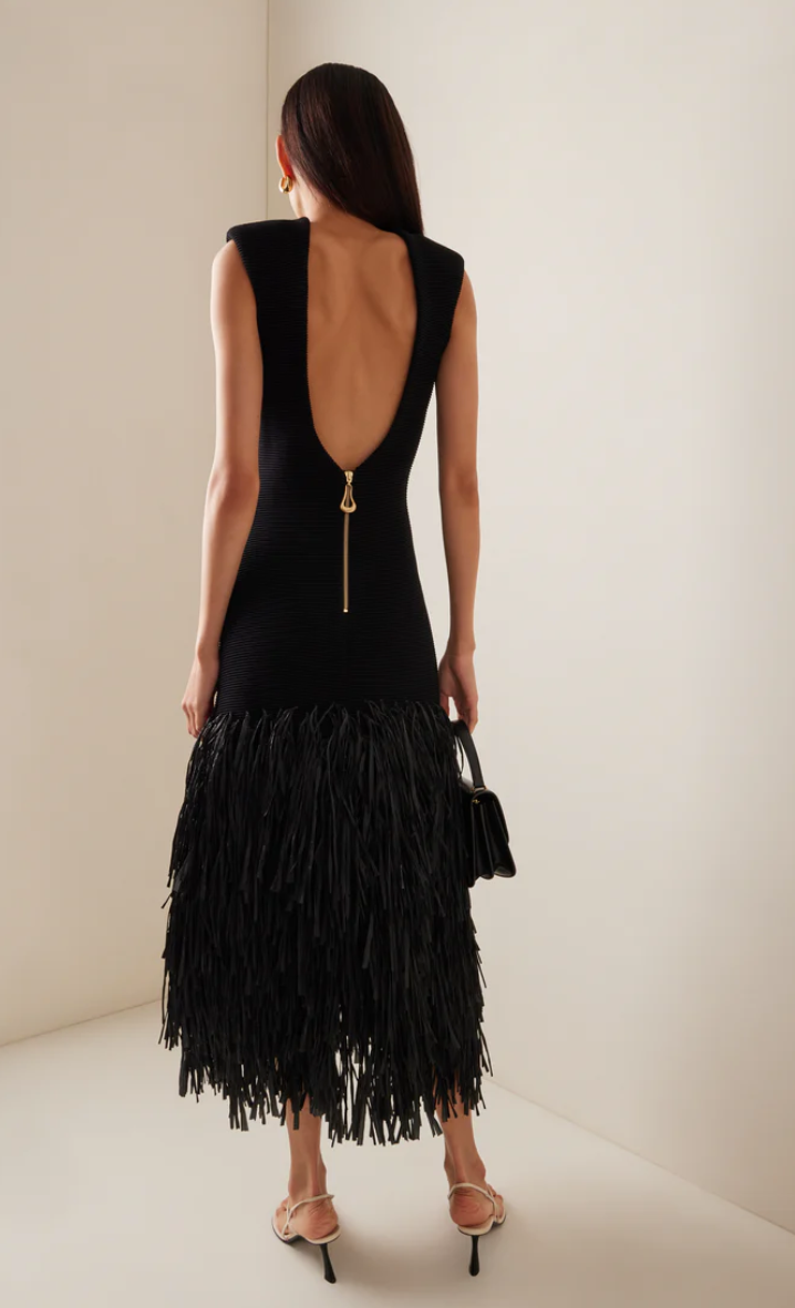 Vera | Rushes Midi Dress In Black