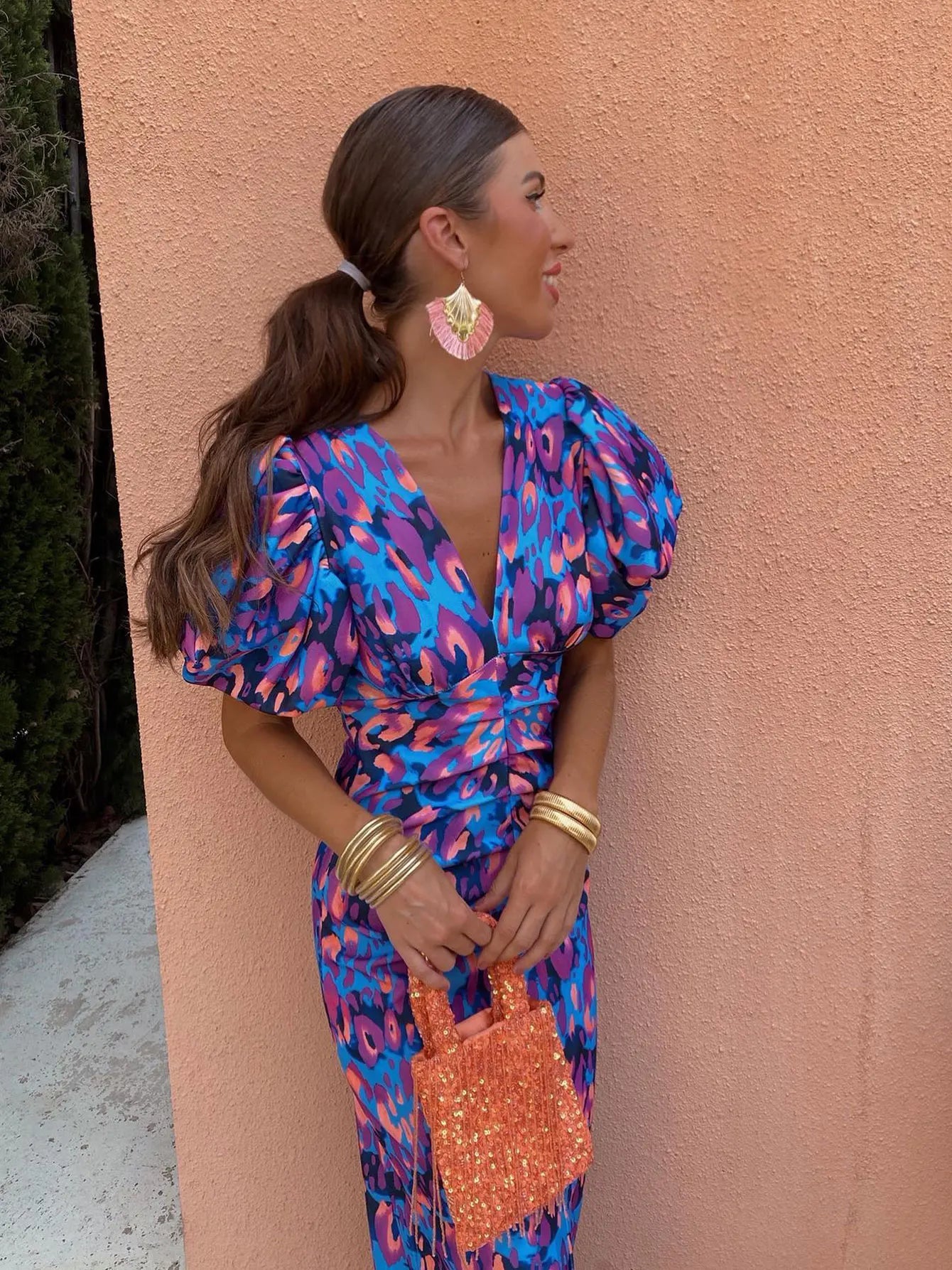 Lucia | Women's Satin Dress With Puff Sleeves