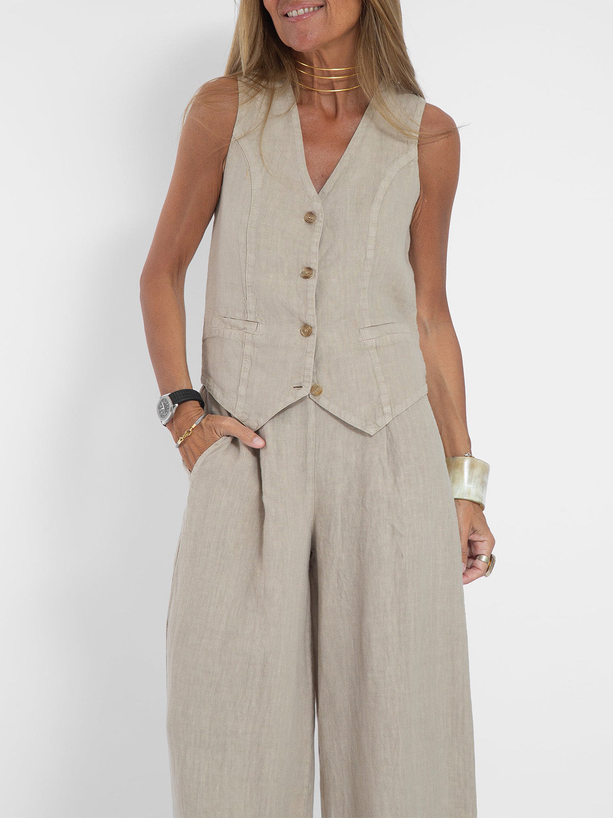 Eleanor | Sleeveless Linen Set
