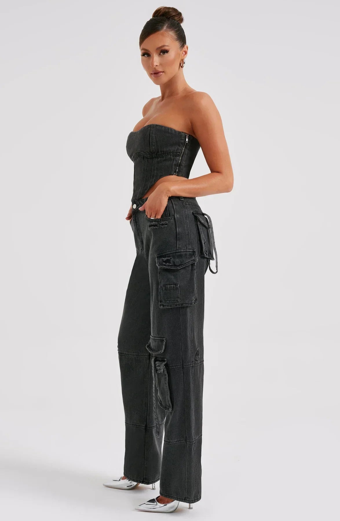 Demy | Denim corset and Cargo Pants Set