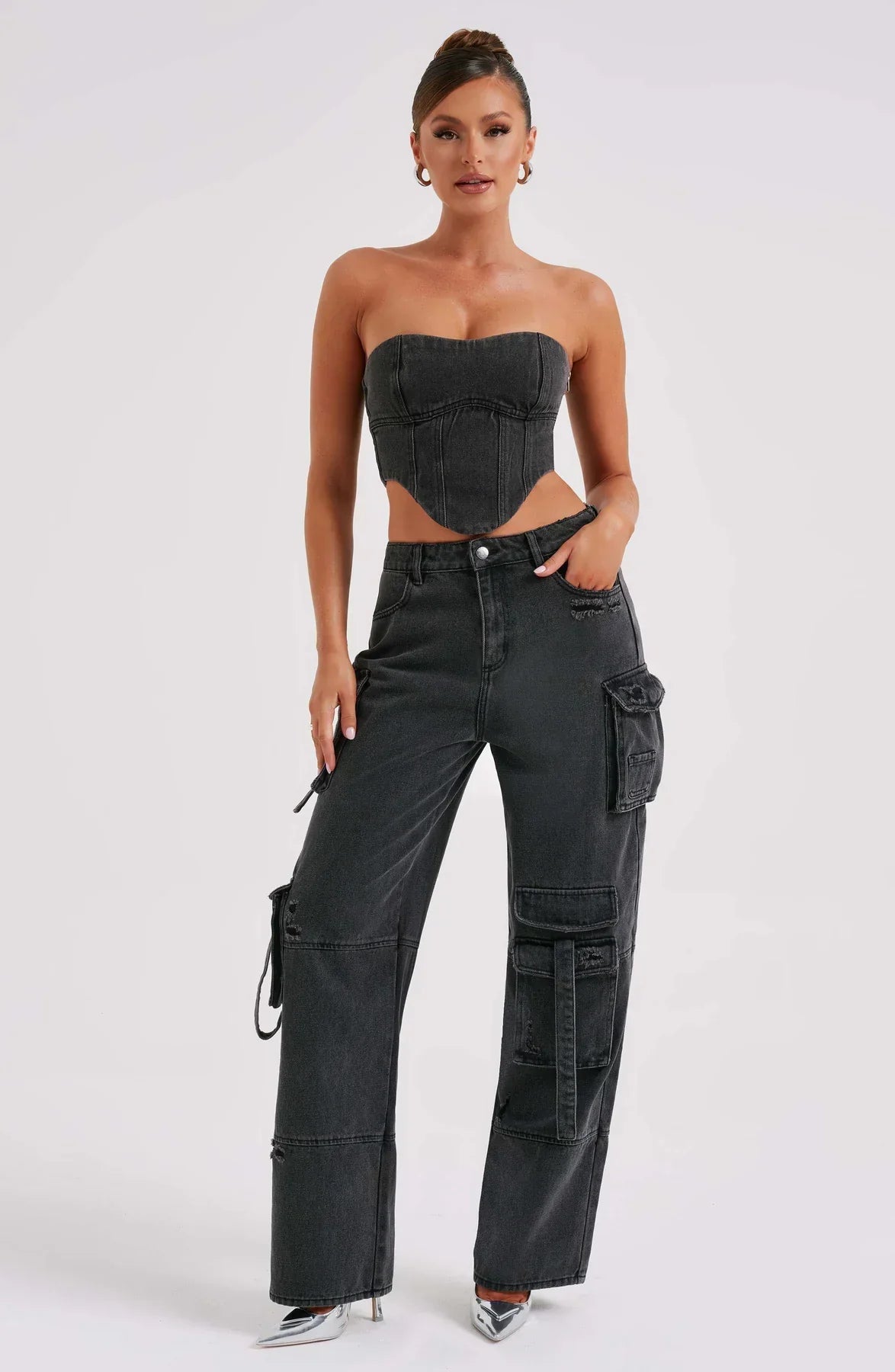 Demy | Denim corset and Cargo Pants Set