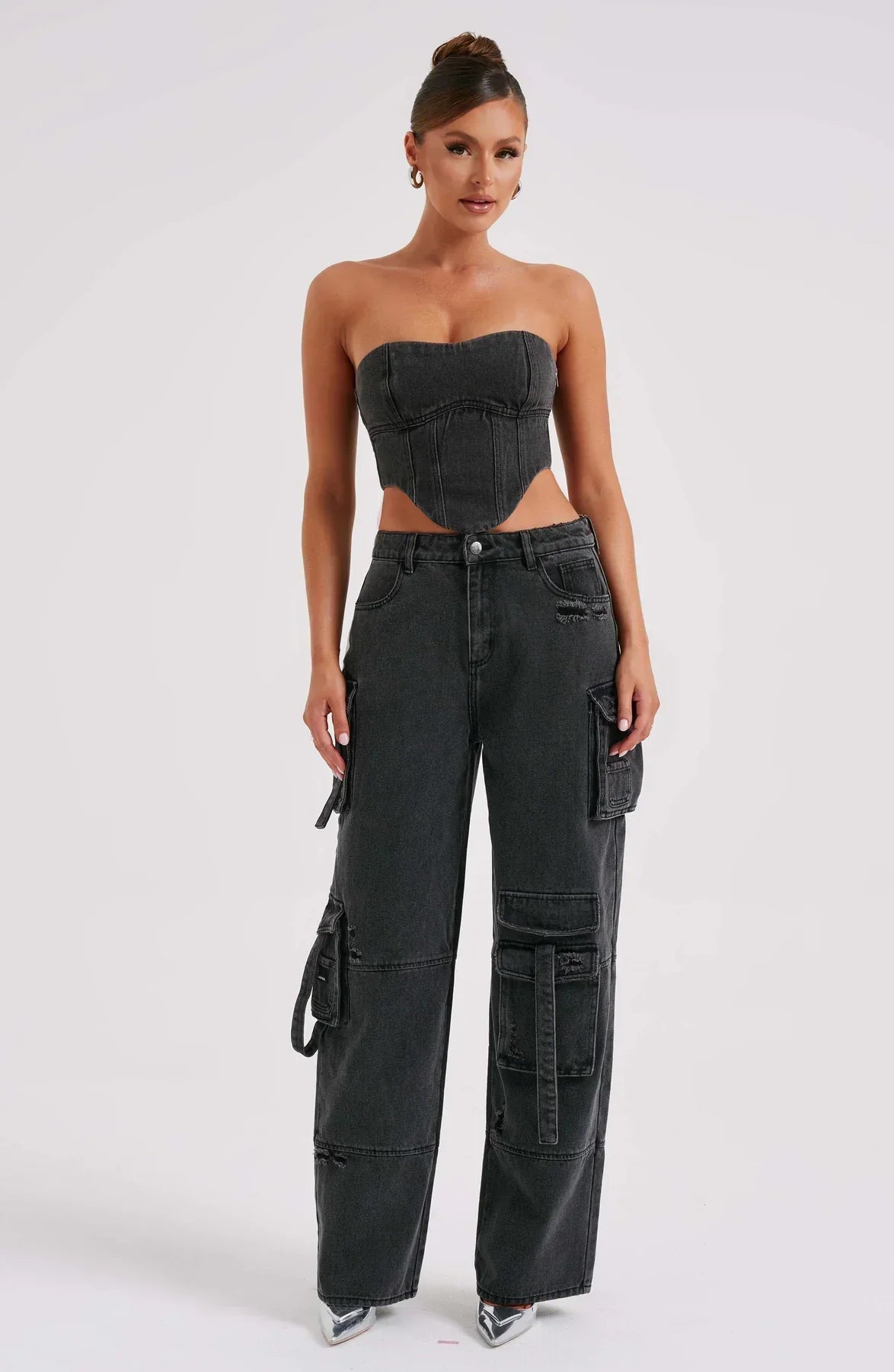 Demy | Denim corset and Cargo Pants Set