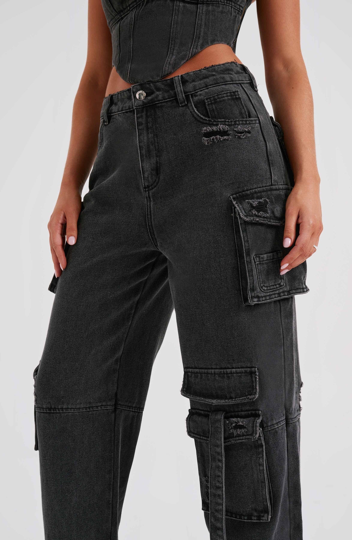 Demy | Denim corset and Cargo Pants Set