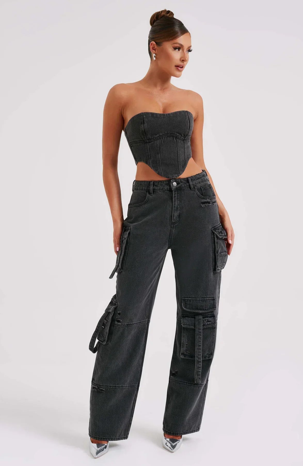 Demy | Denim corset and Cargo Pants Set