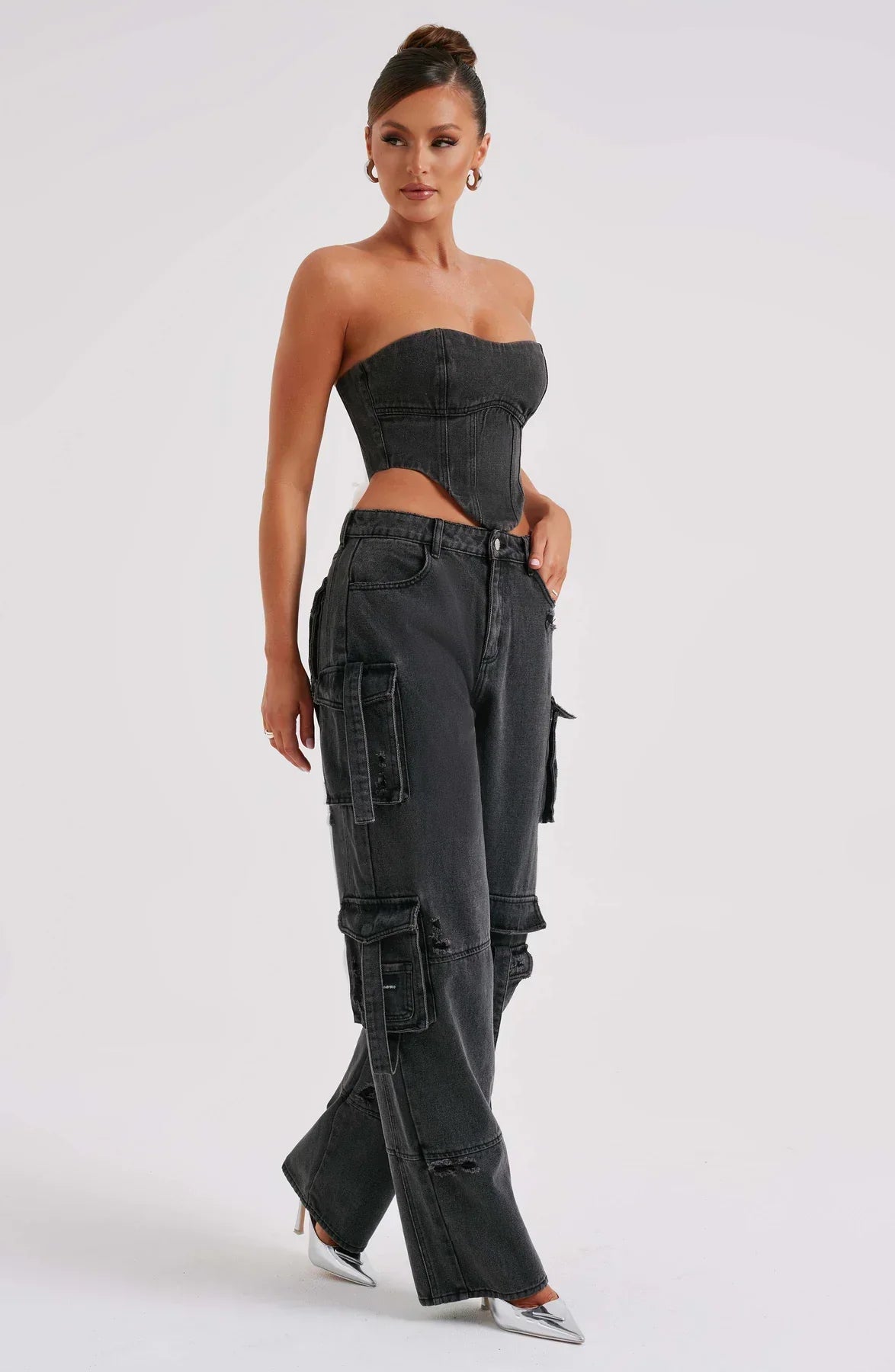 Demy | Denim corset and Cargo Pants Set