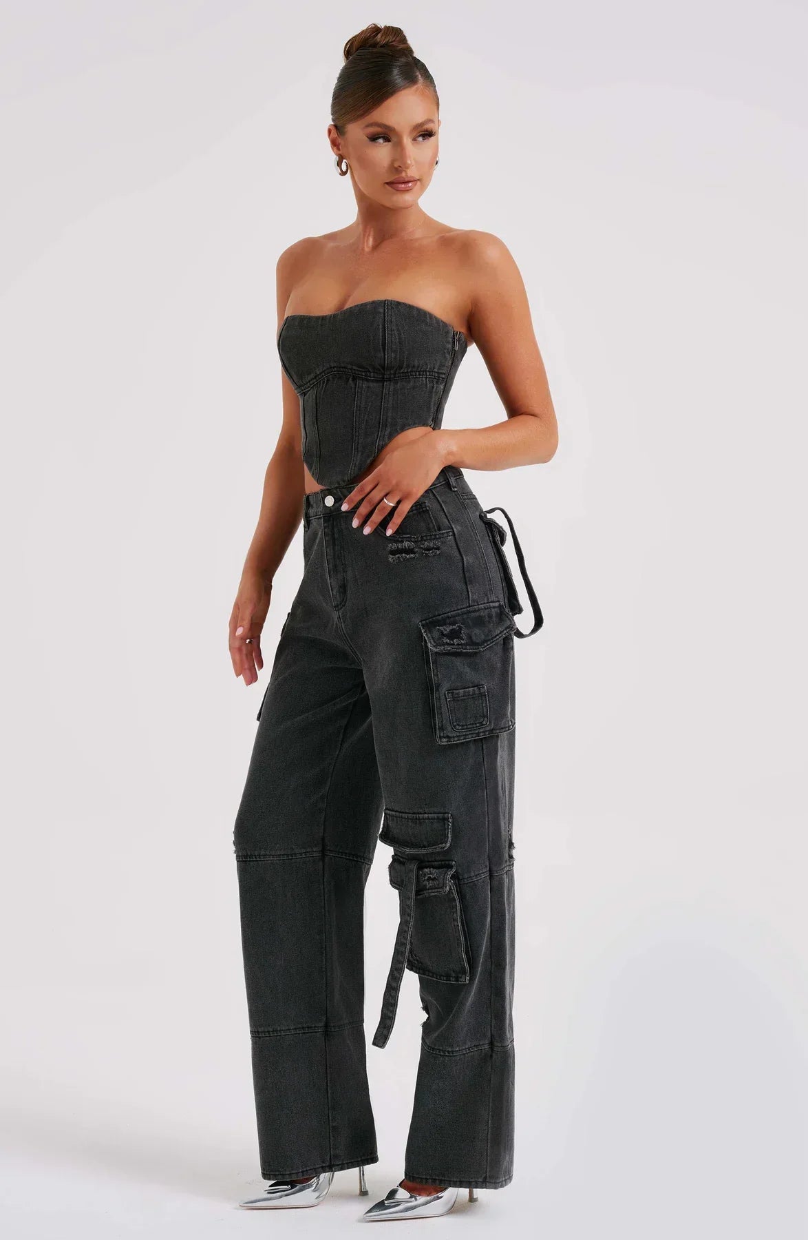 Demy | Denim corset and Cargo Pants Set