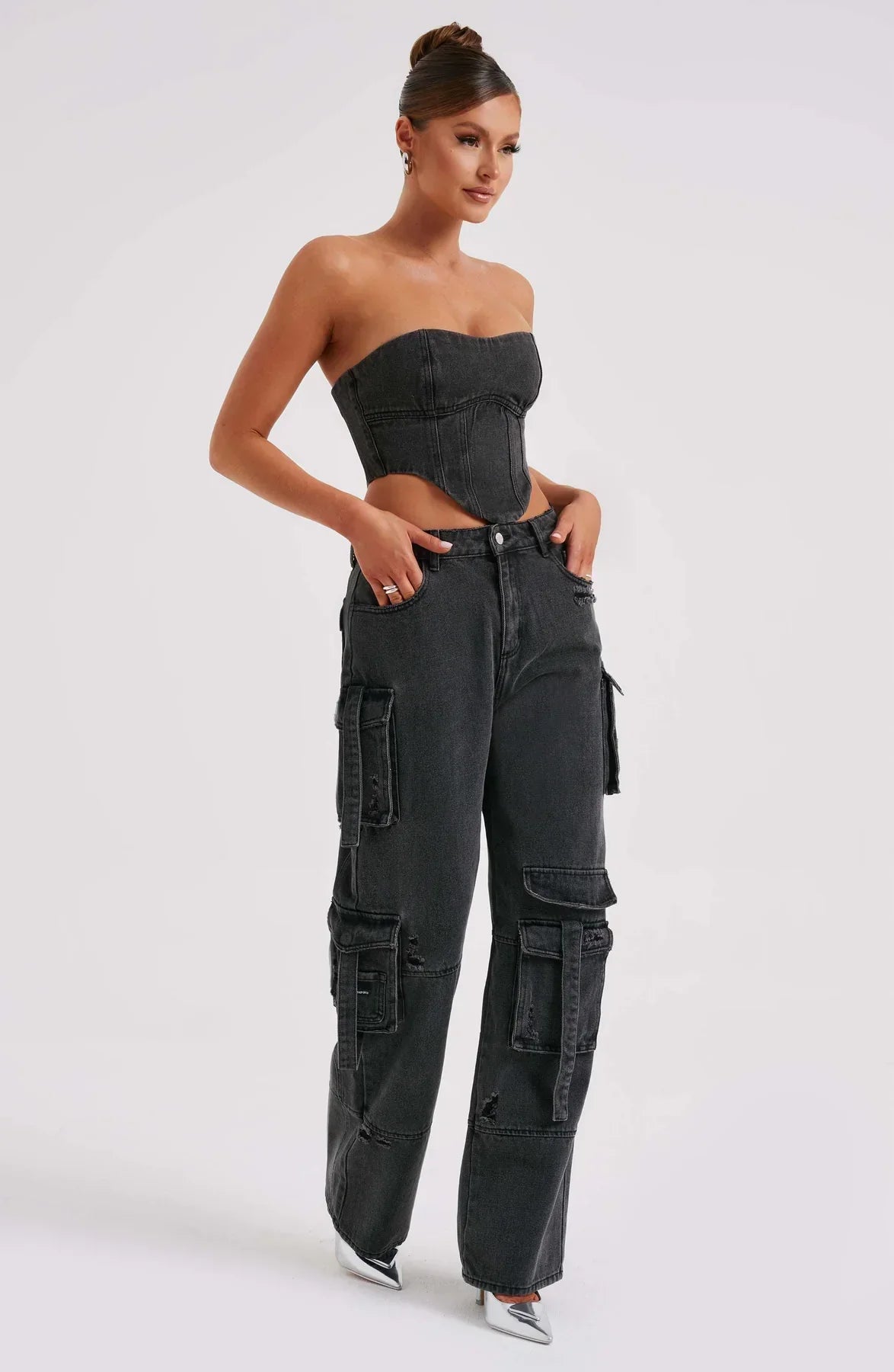Demy | Denim corset and Cargo Pants Set