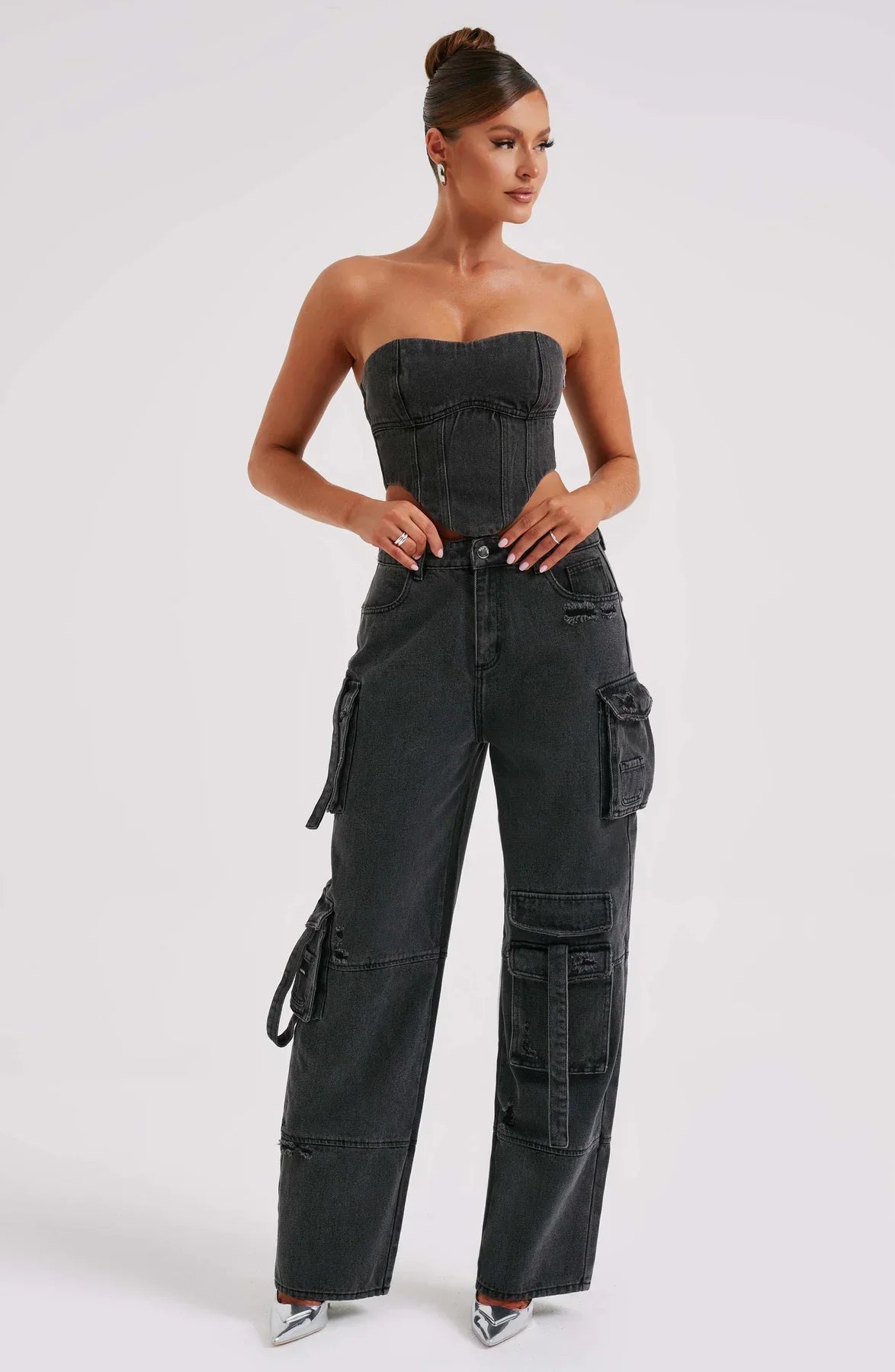 Demy | Denim corset and Cargo Pants Set