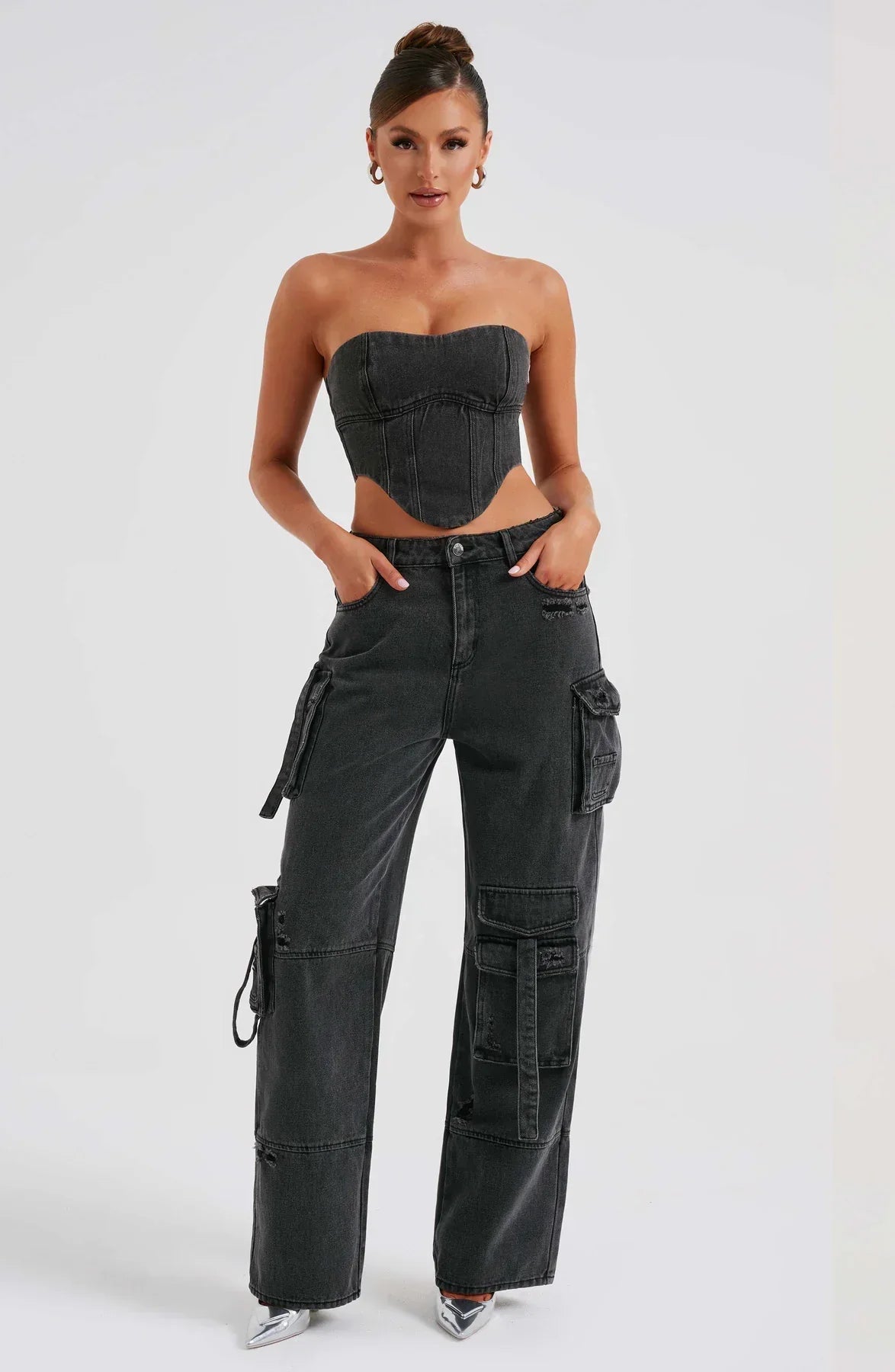 Demy | Denim corset and Cargo Pants Set