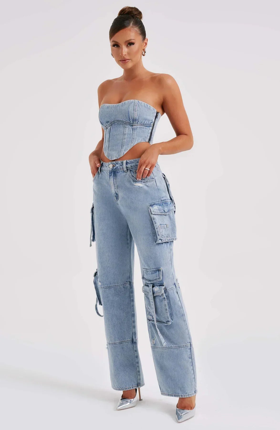 Demy | Denim corset and Cargo Pants Set