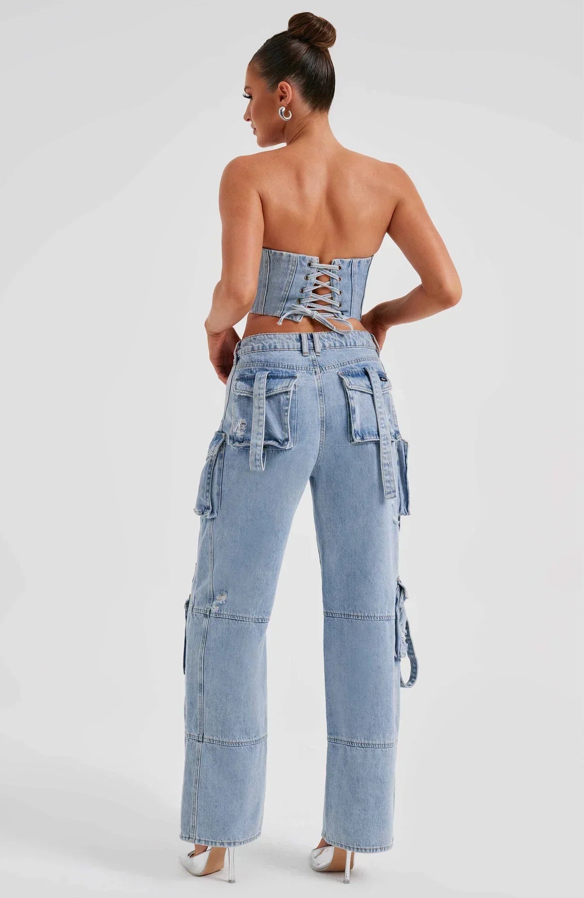 Demy | Denim corset and Cargo Pants Set