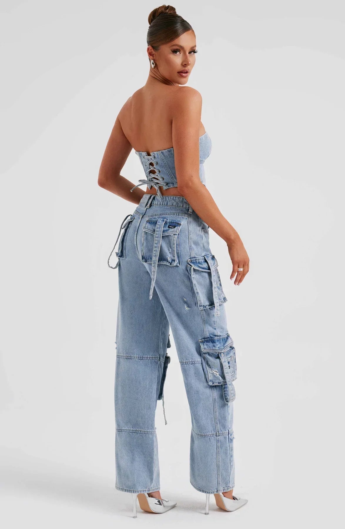 Demy | Denim corset and Cargo Pants Set