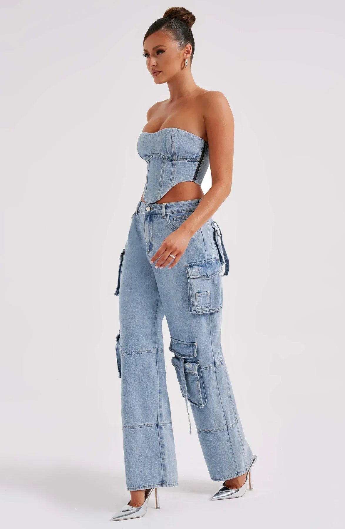 Demy | Denim corset and Cargo Pants Set