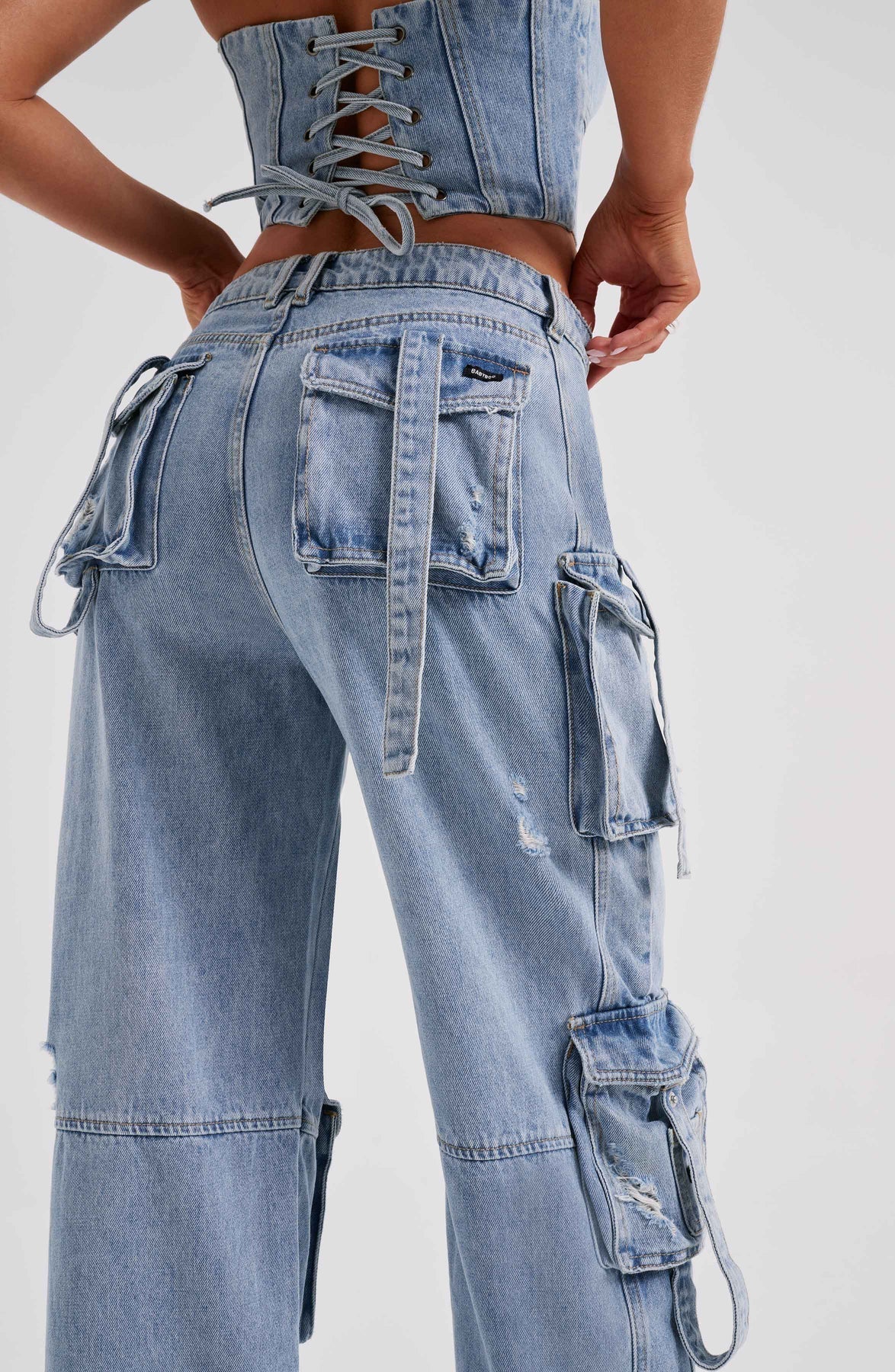 Demy | Denim corset and Cargo Pants Set
