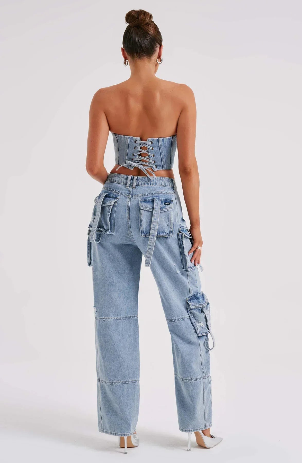 Demy | Denim corset and Cargo Pants Set