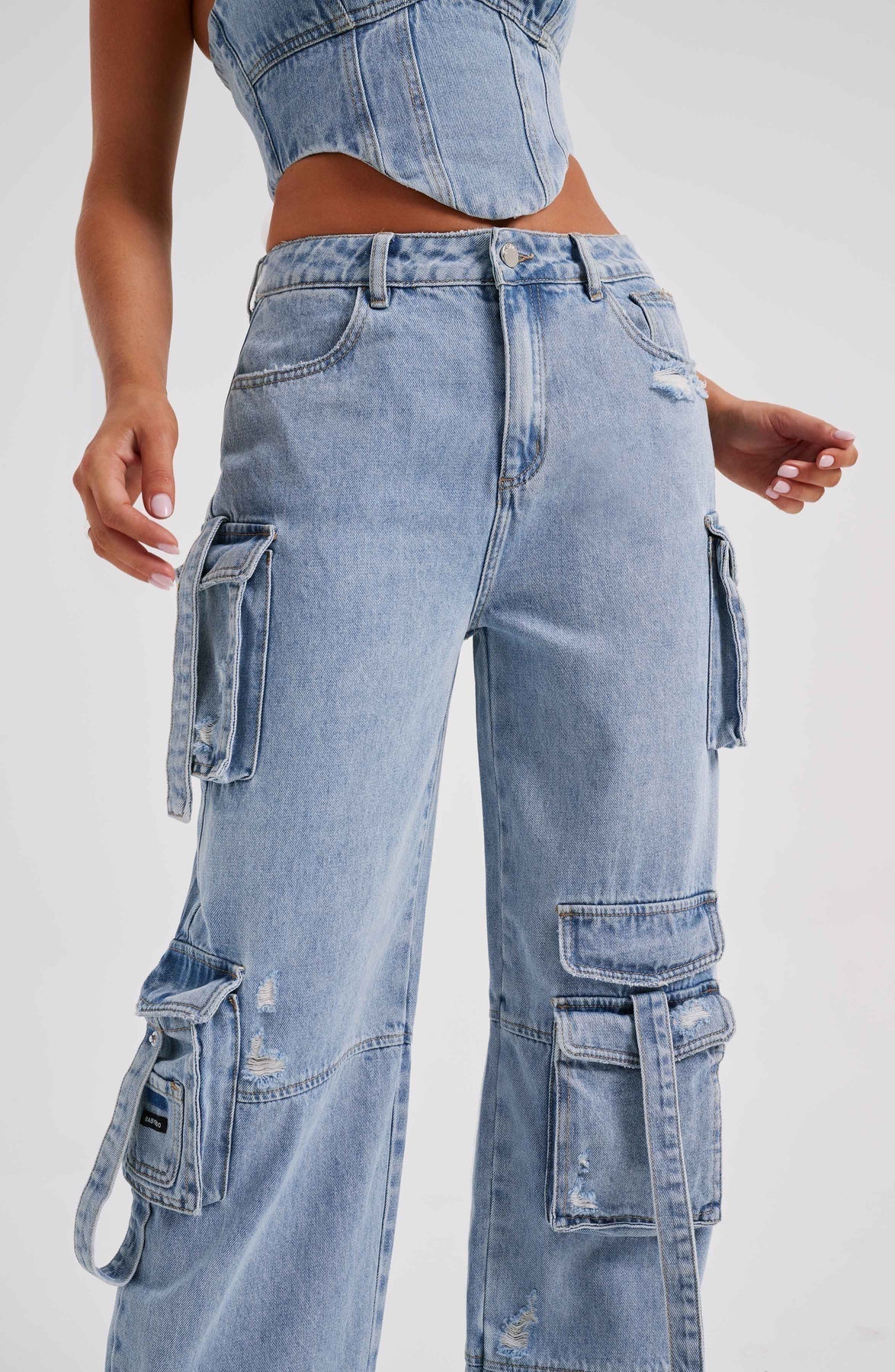 Demy | Denim corset and Cargo Pants Set