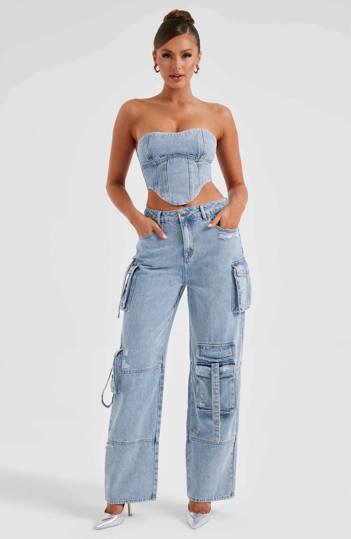 Demy | Denim corset and Cargo Pants Set